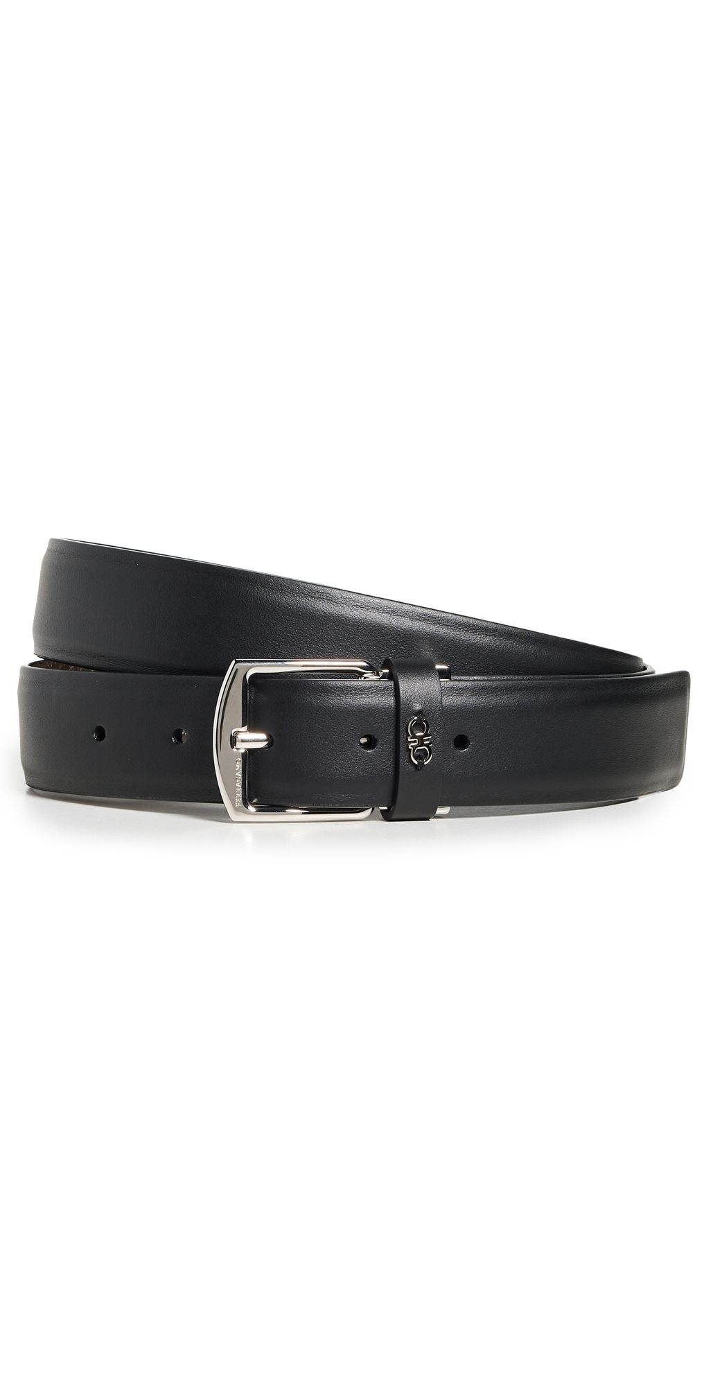 FERRAGAMO Square Buckle Reversible Leather Belt Nero/T. Moro 95