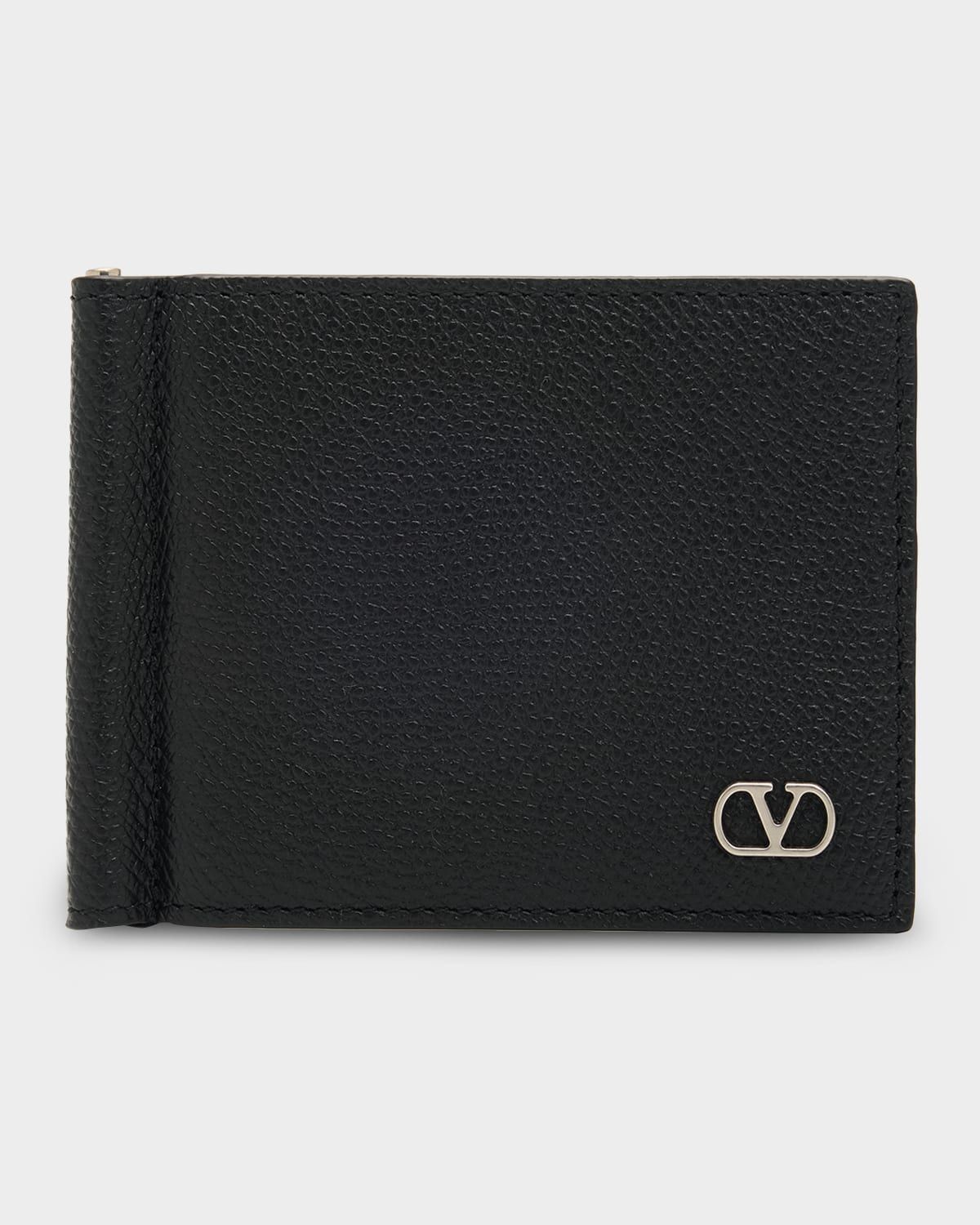 Men & apos;s Vlogo Signature Grainy Calfskin Money Clip Wallet
