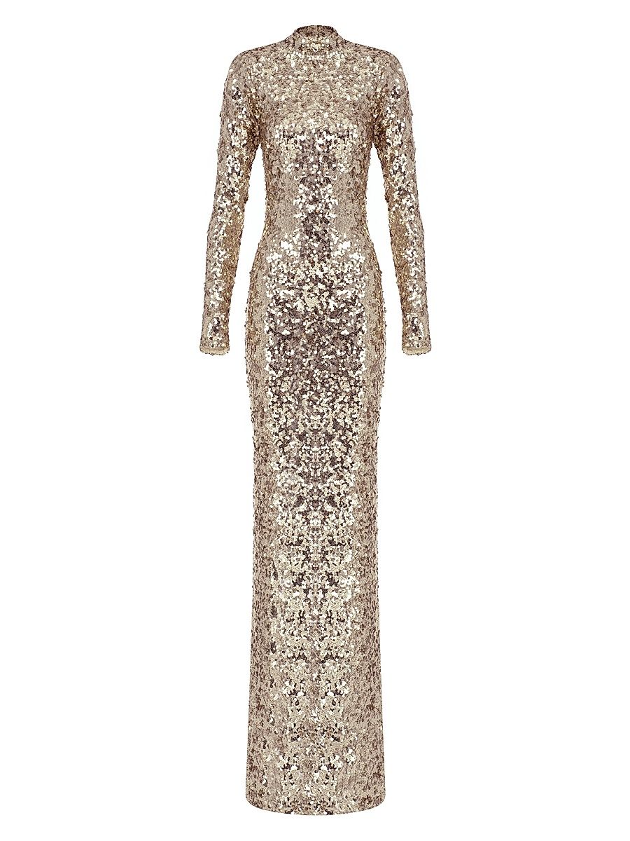 Women's Catroux Sequined Fitted Maxi-Dress - Hot Sand - Size 8