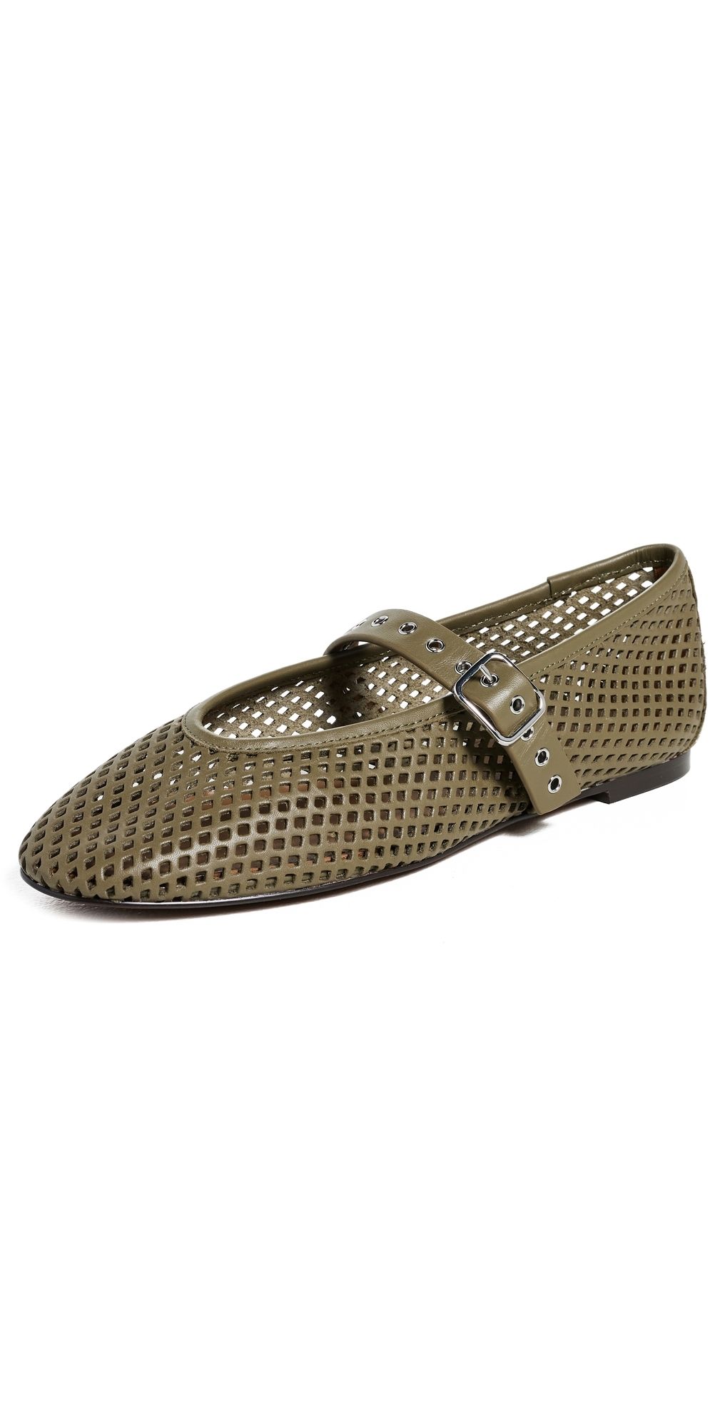 Madewell The Remy Mary Jane Flats In Perforated Leather Worn Olive 11