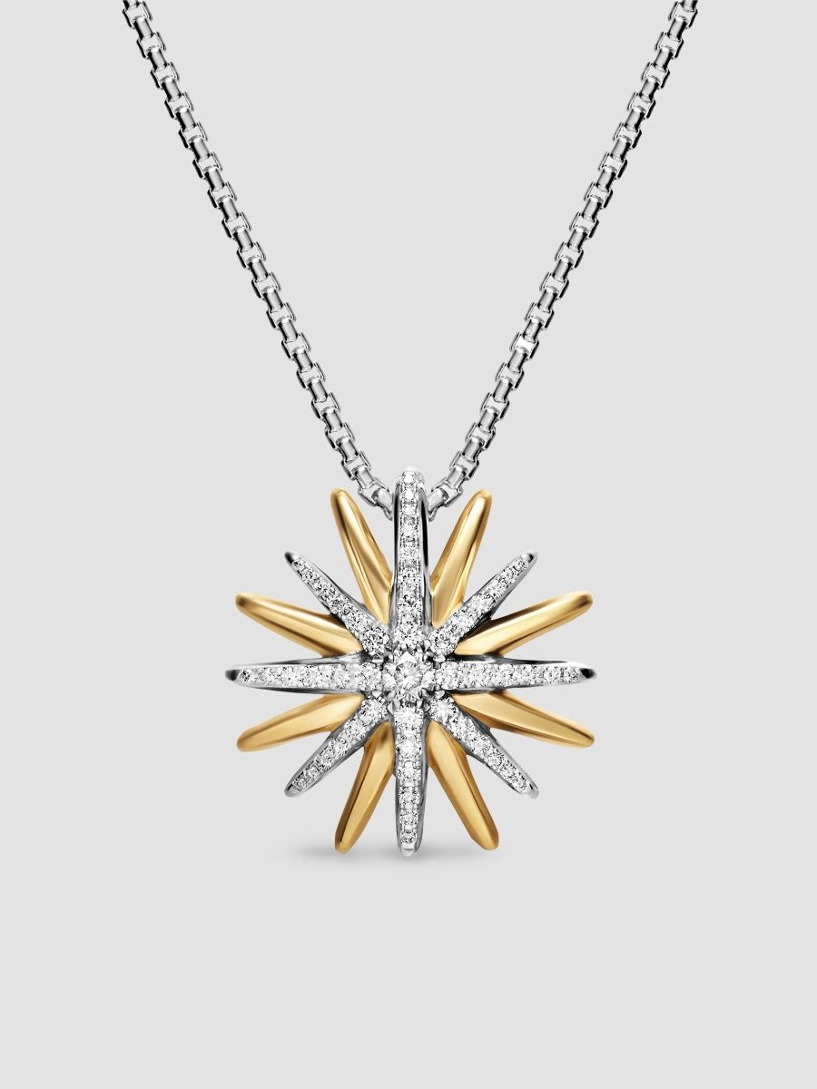 David Yurman Women's Starburst Necklace in Sterling Silver with 18K Yellow Gold with Diamonds, 21MM - Silver Multi - Size 18