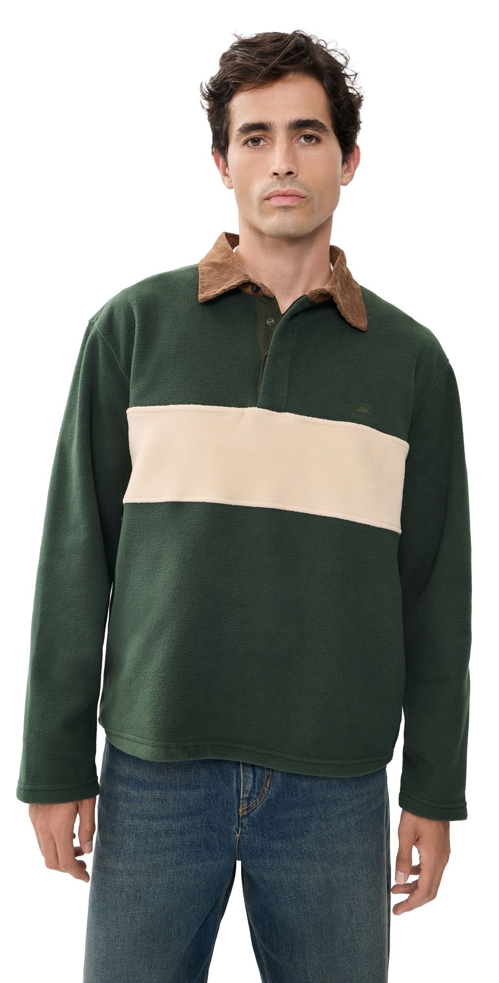 Rhythm Awake Polar Fleece Polo Forest Green L
