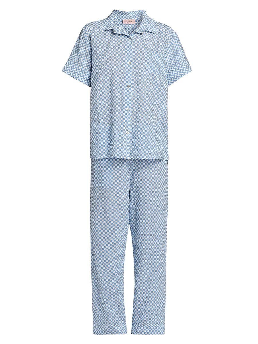 Women's Anais Checked Cotton-Blend Pajamas - Clear Sky - Size XL