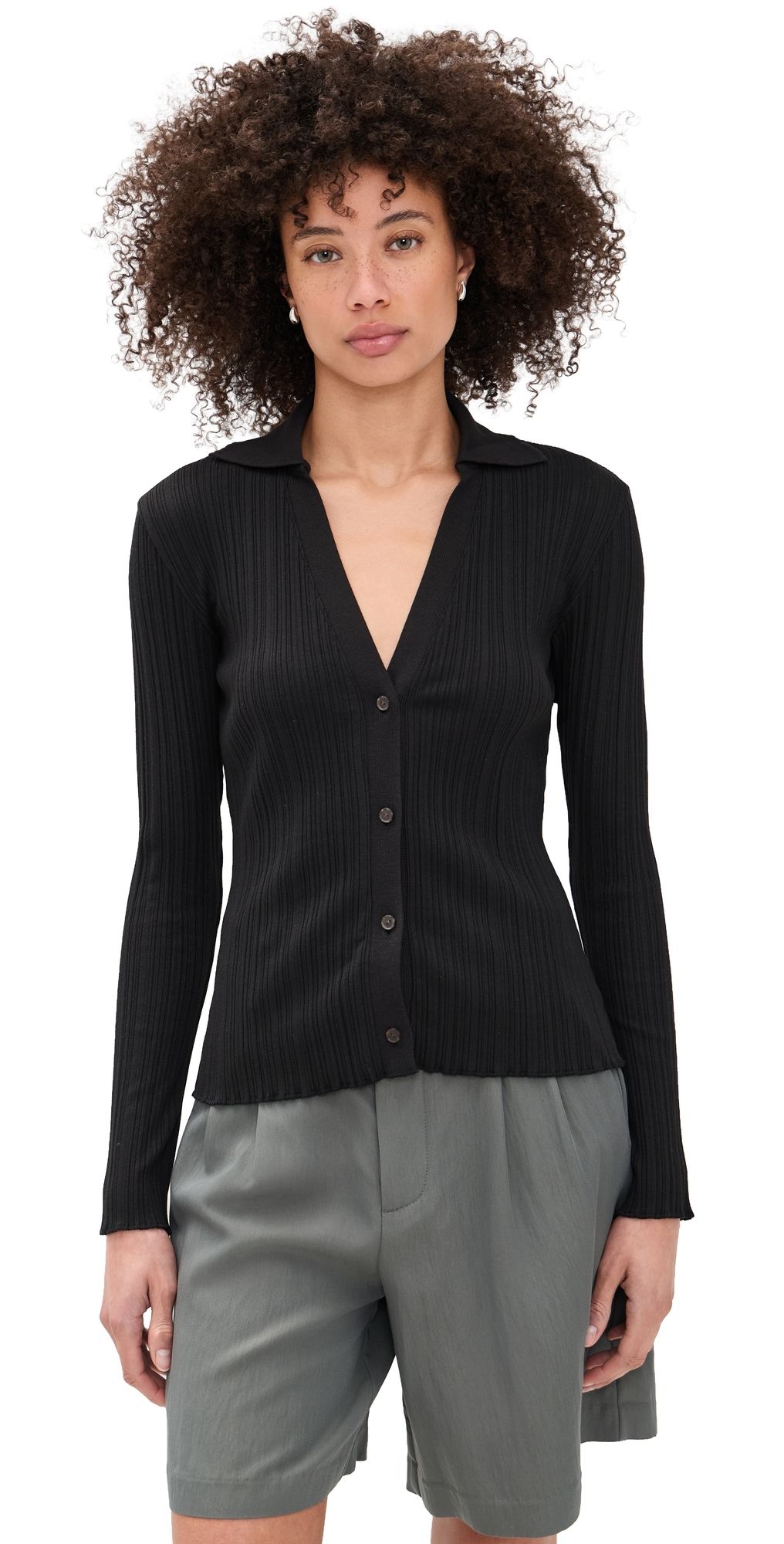 Vince Variegated Rib Polo Black M