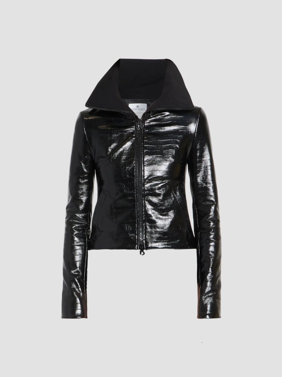 Courreges Women's Vinyl Crocodile-Embossed Zip-Front Jacket - Black - Size 12