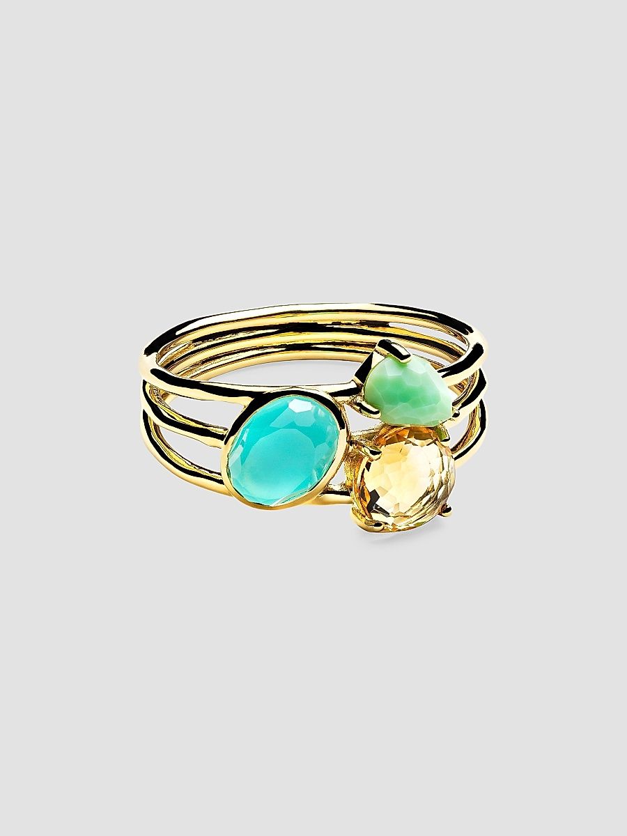 Women's Rock Candy Fronda 18K Yellow Gold & Multi-Stone Three-Band Ring - Gold - Size 7