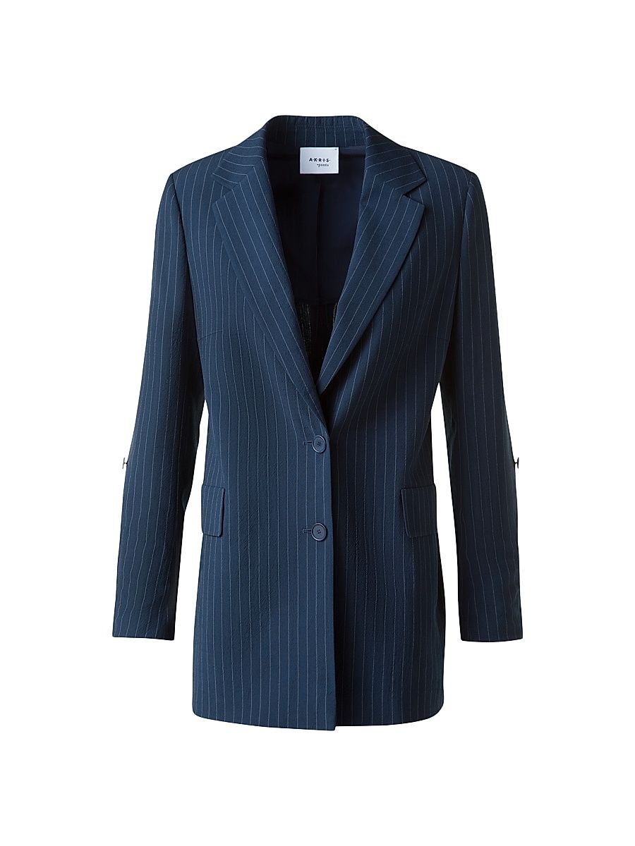Women's Striped Virgin Wool Blazer - Navy - Size 14