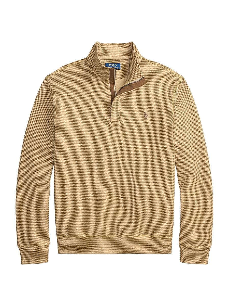 Men's Hounstooth Cotton-Blend Half-Zip Sweater - Classic Camel Puppy Tooth - Size XXL