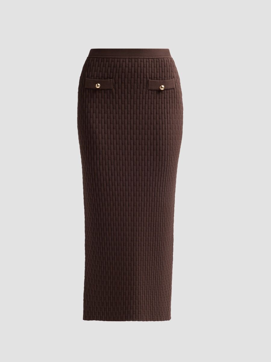 Toccin Women's Milla Textured Sheath Midi Skirt - Espresso - Size Large