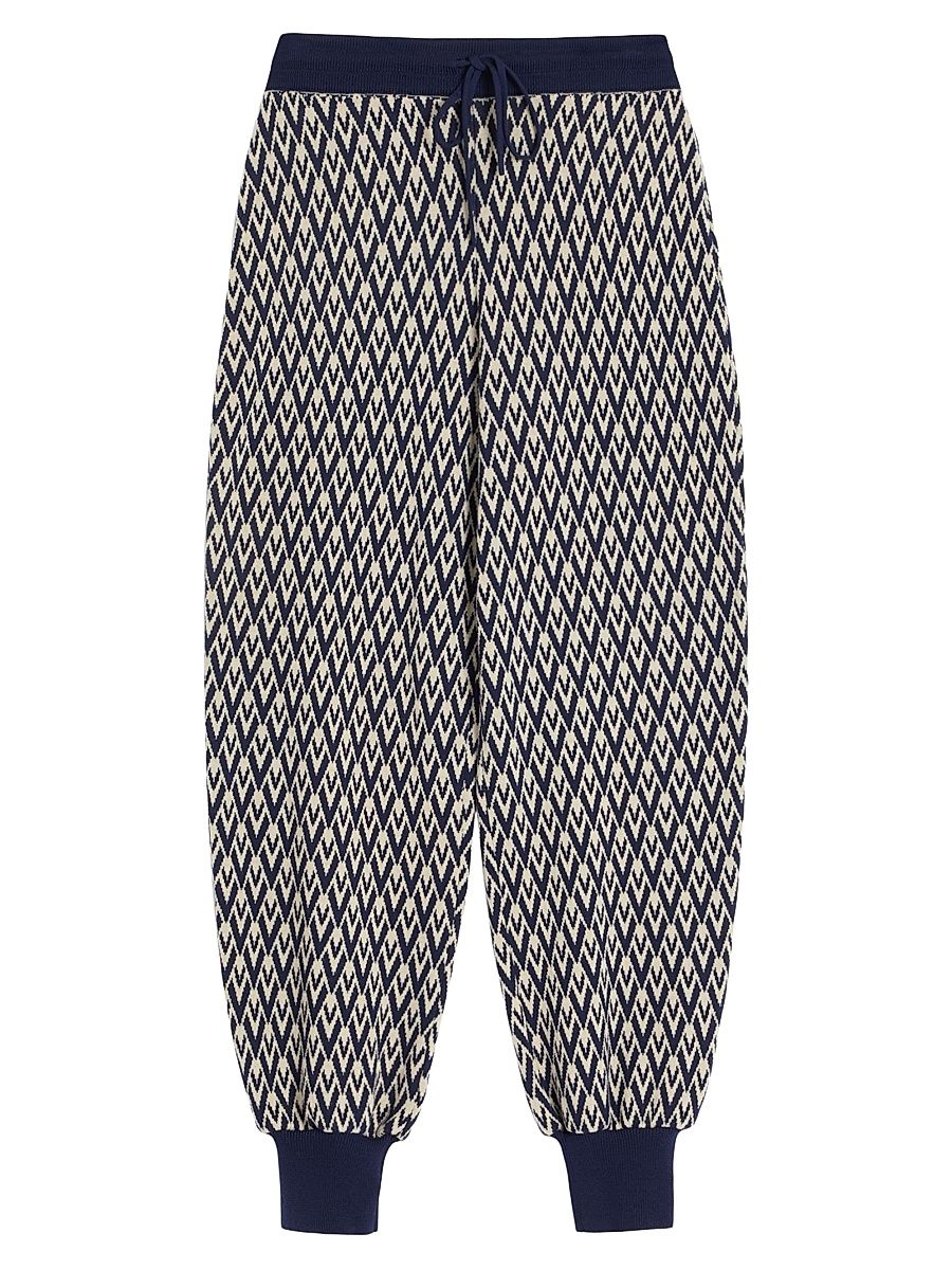 Women's Toute La V Jacquard Wool Knit Pants - Cream Navy - Size XS