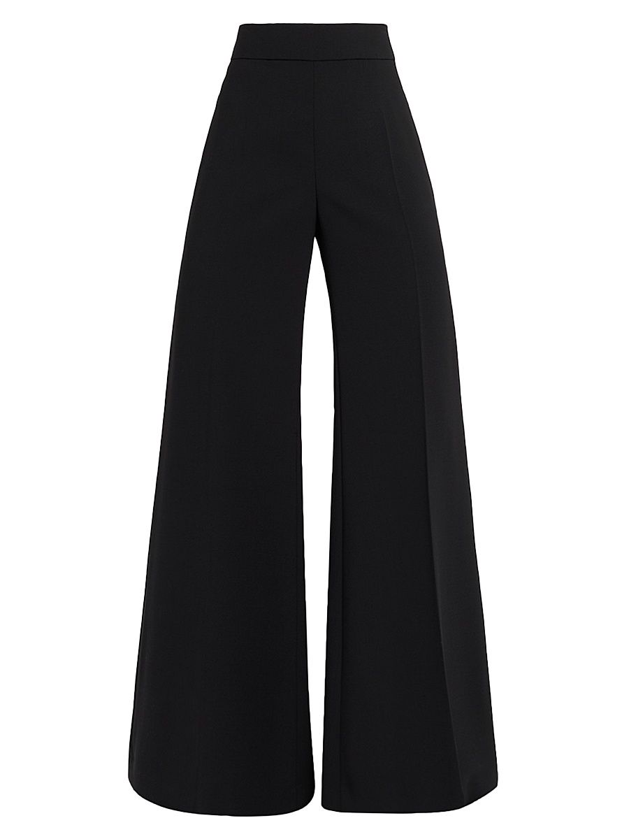 Women's High-Rise Wool Wide-Leg Pants - Black - Size 10
