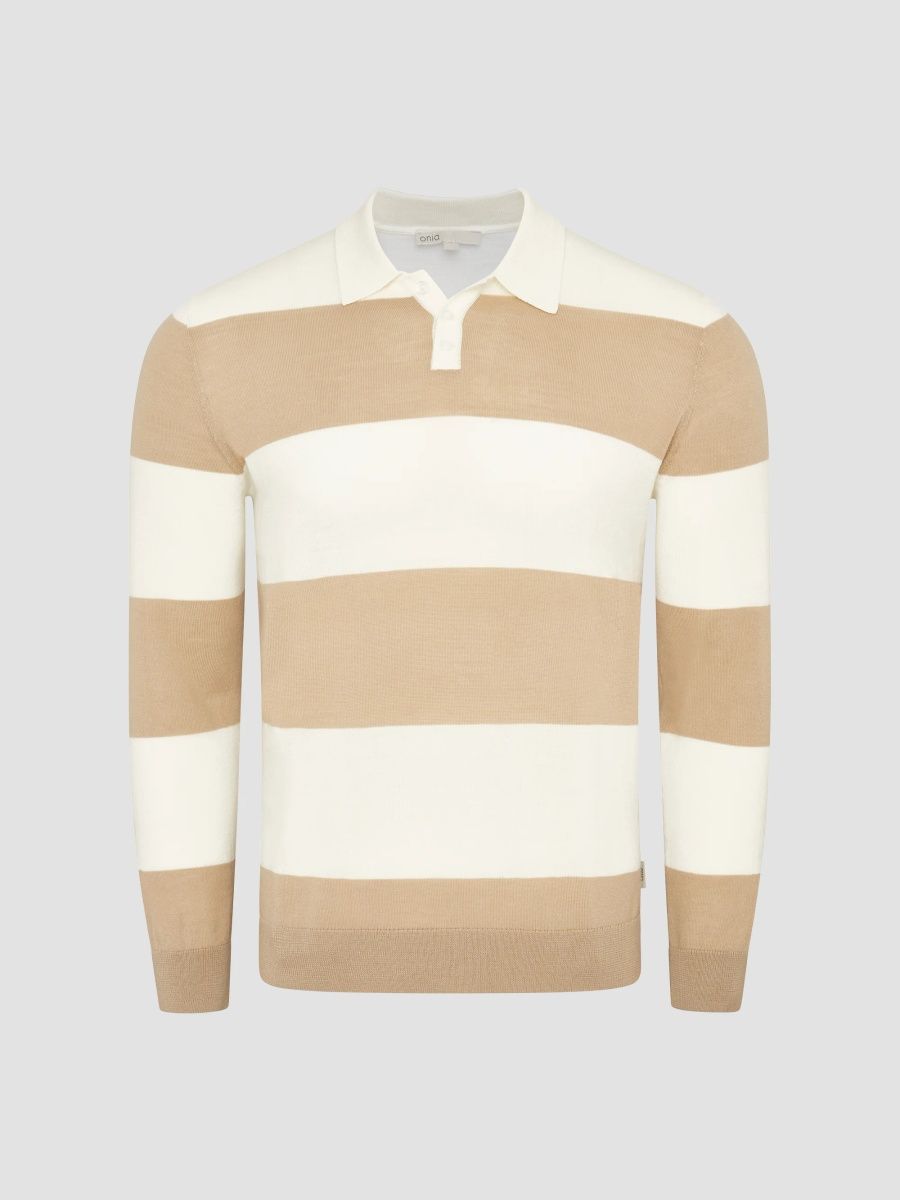 Onia Men's Extra-Fine Merino Wool Long-Sleeve Polo Shirt - Sand Egret - Size XXL