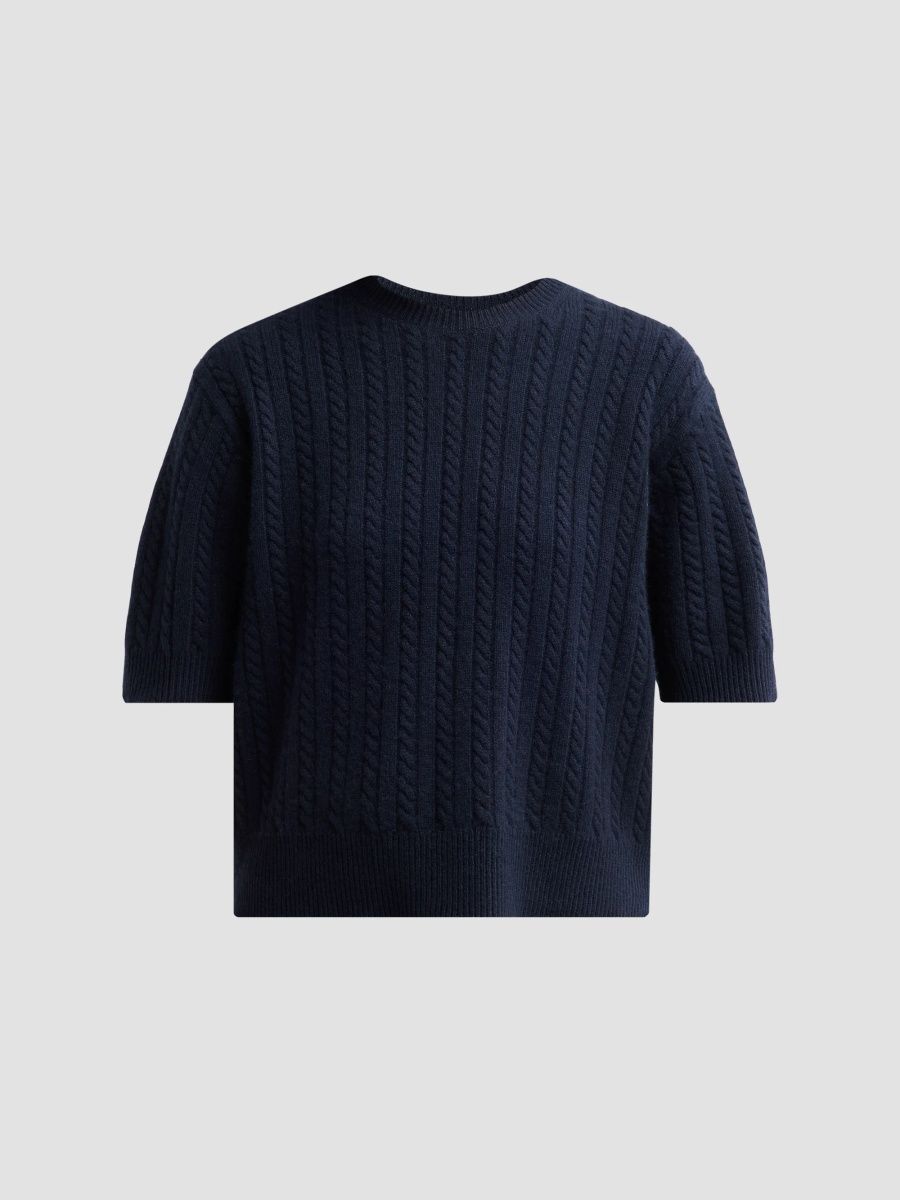 Theory Women's Cable-Knit Cashmere Crop Sweater - Nocturne Navy - Size Large