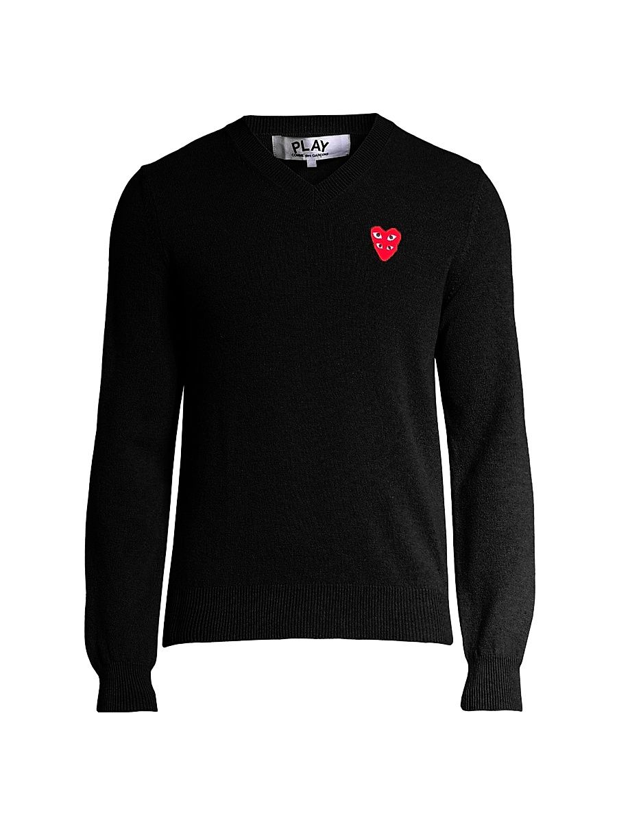 Men's Play Double Heart V-Neck Pullover - Black - Size Medium