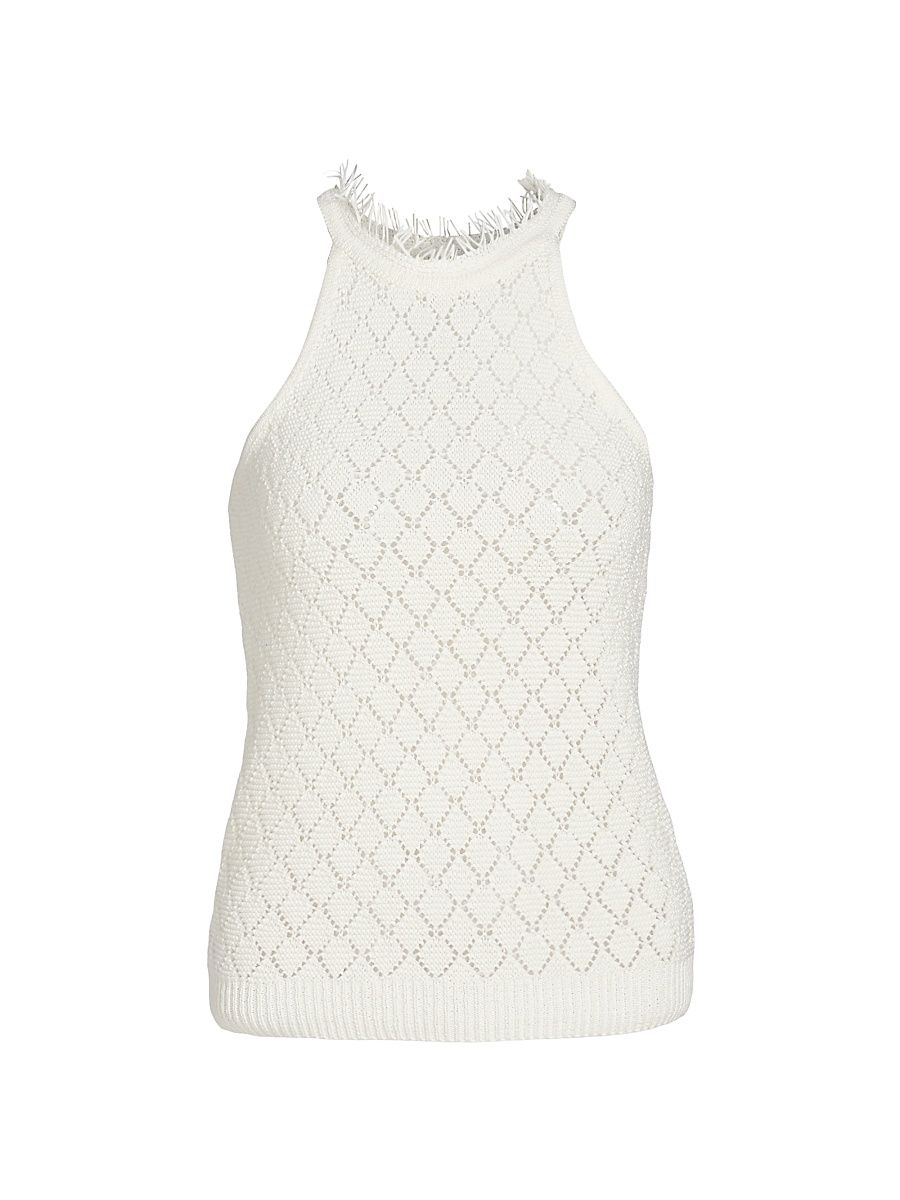 Women's Kristin Fringe Collar Cotton-Blend Sleeveless Sweater - Ivory - Size XXL