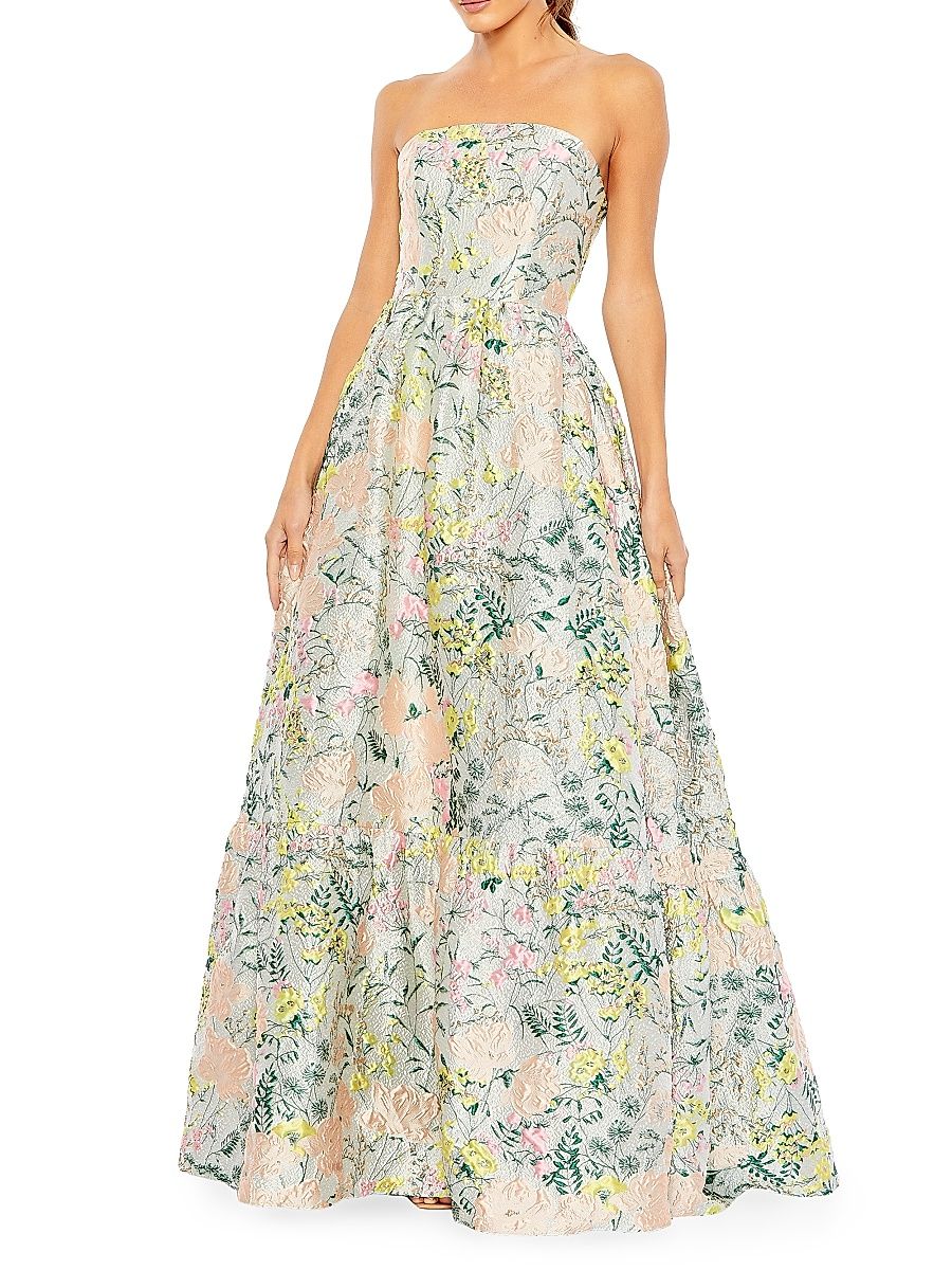 Women's Floral Brocade Ball Gown - Pastel Multi - Size 16