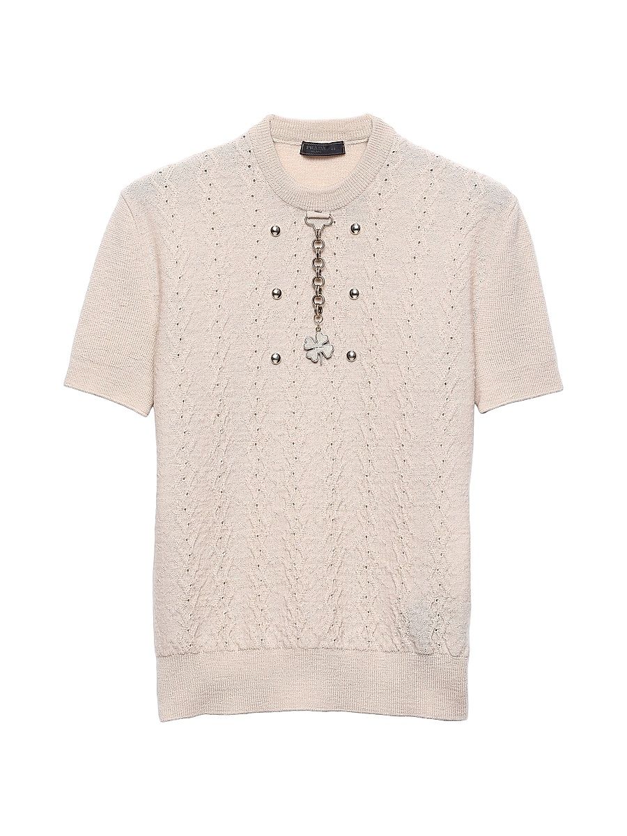 Men's Wool Crew-Neck Sweater - Beige Khaki - Size 42