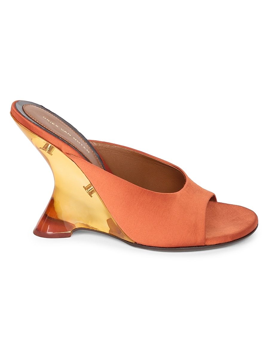 Women's 100MM Satin Wedge Mules - Rust - Size 9.5