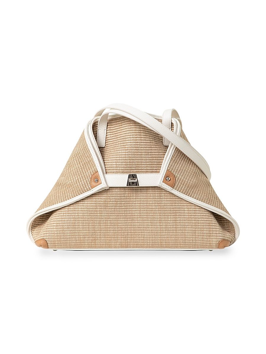 Women's Ai Convertible Raffia & Leather Shopper Tote Bag - Nature White