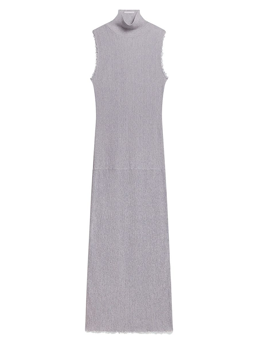 Women's Turtleneck Linen-Cotton Tank Maxi Dress - Cool Grey - Size Large