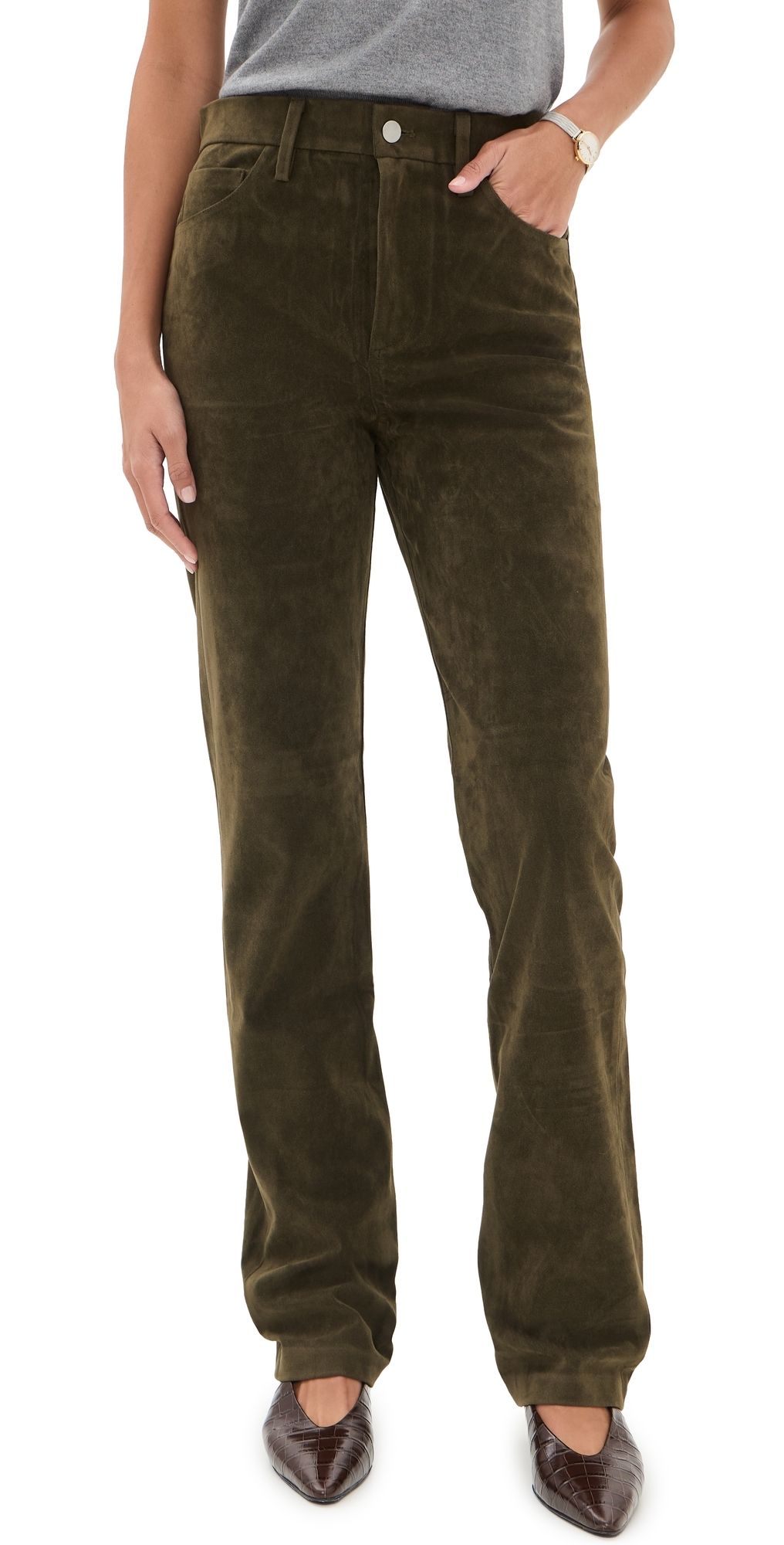 Joe's Jeans The Vegan Suede Margot Slim Pants Olive 26