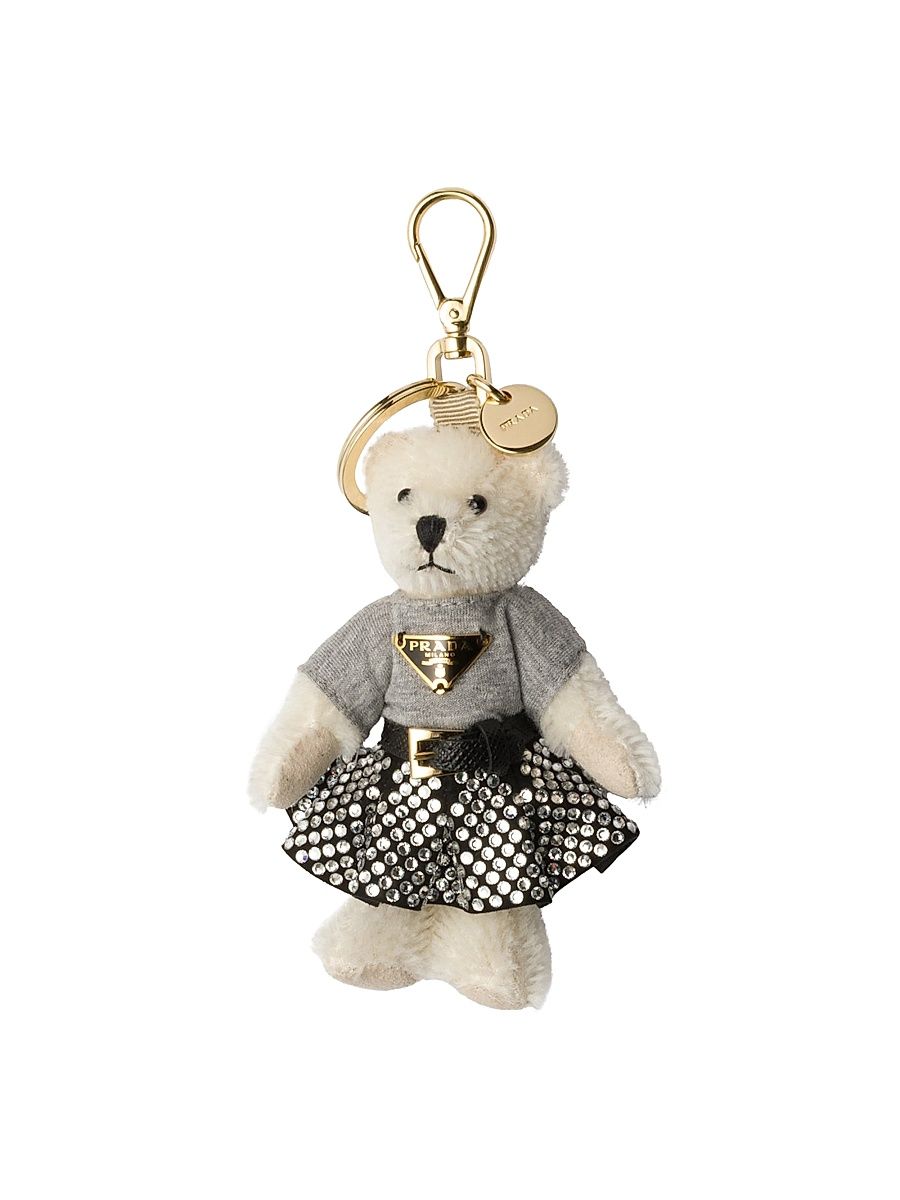 Teddy Bag Charm with Metal Ring - White