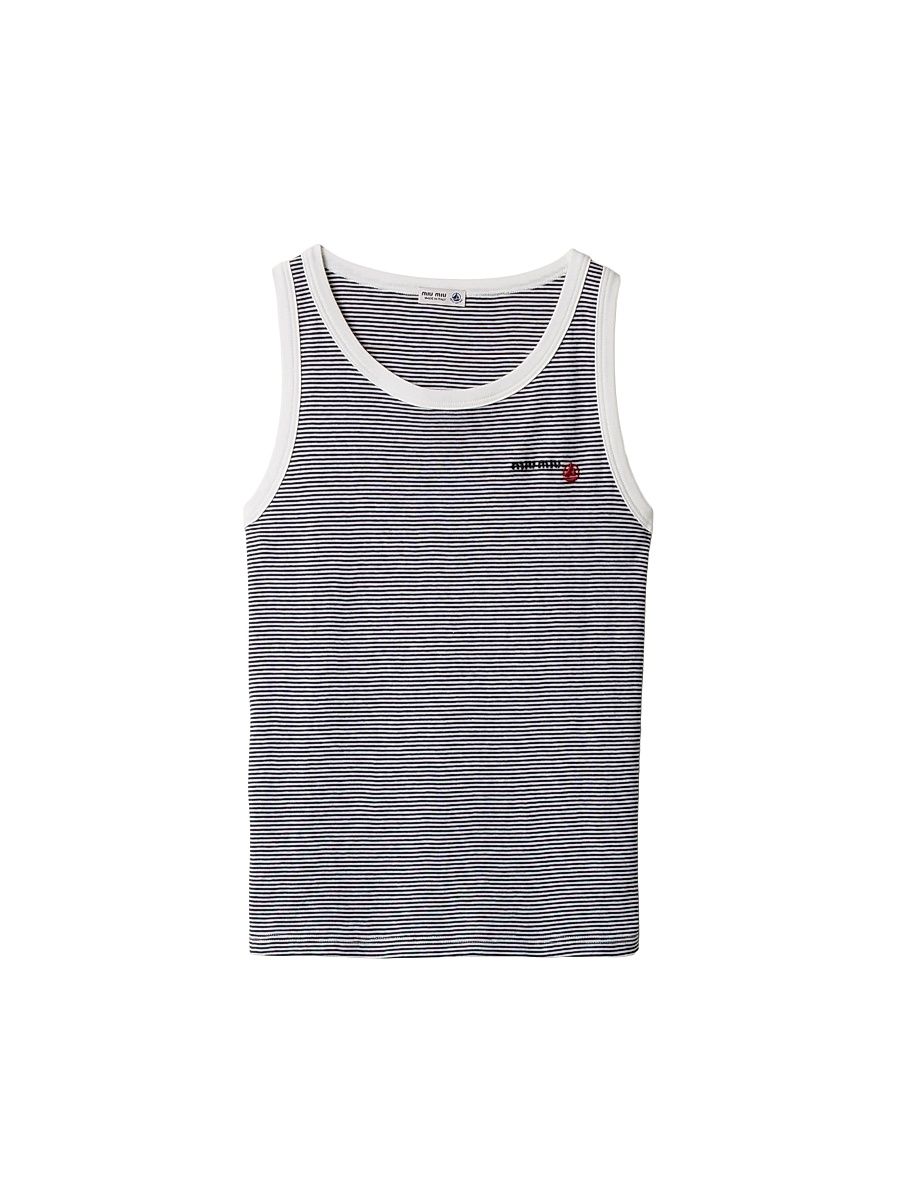 Women's Petit Bateau x Miu Miu Ribbed Jersey Top - White Multi - Size Medium