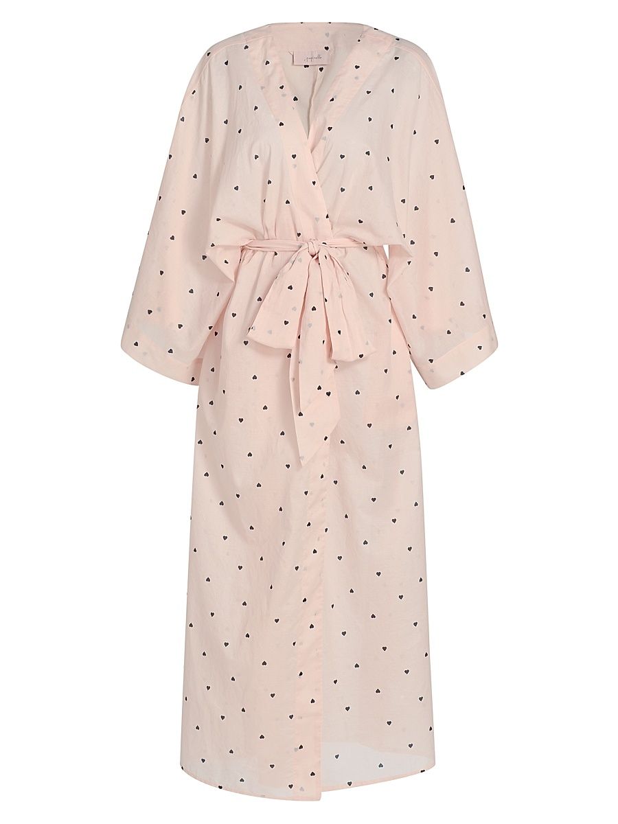 Women's Hearts Cotton Maxi Robe - Rosewater - Size Medium