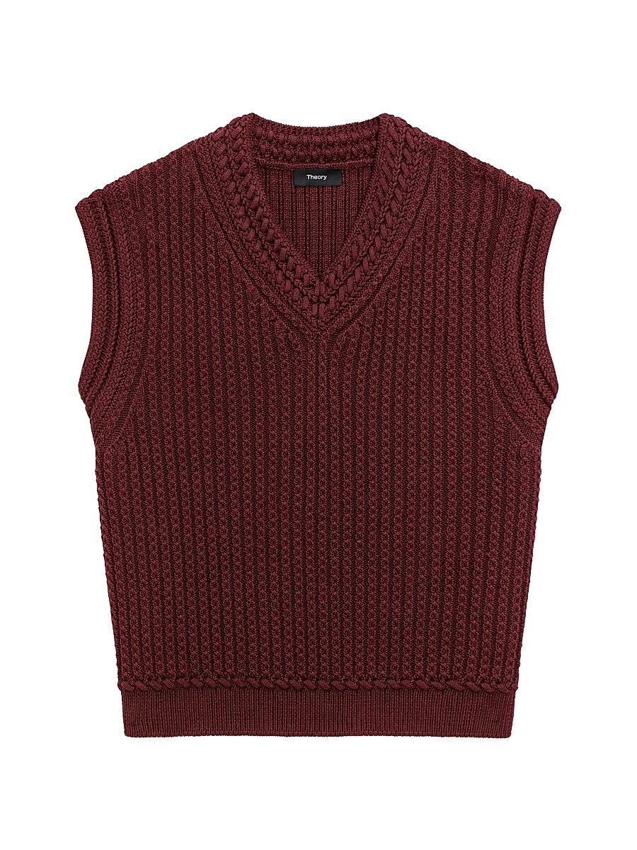 Women's Textured Cotton Vest - Grenache - Size Large