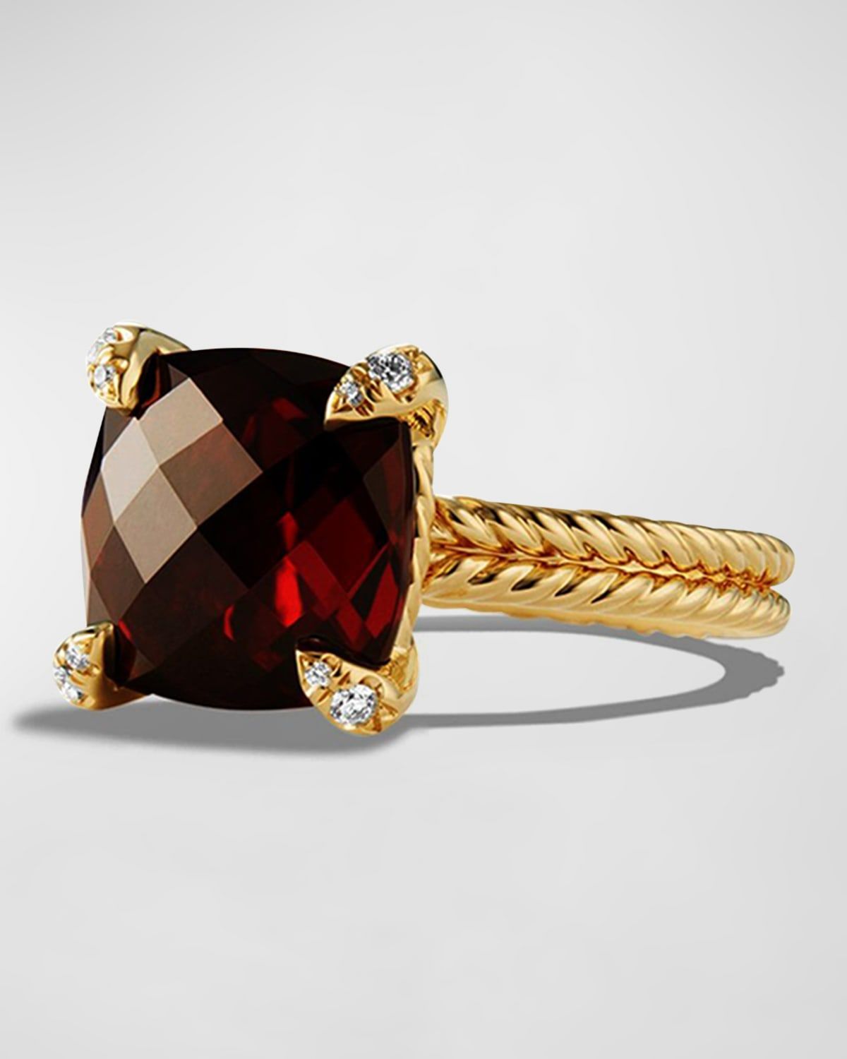Chatelaine Ring with Diamonds and Gemstone in 18K Gold, 11mm