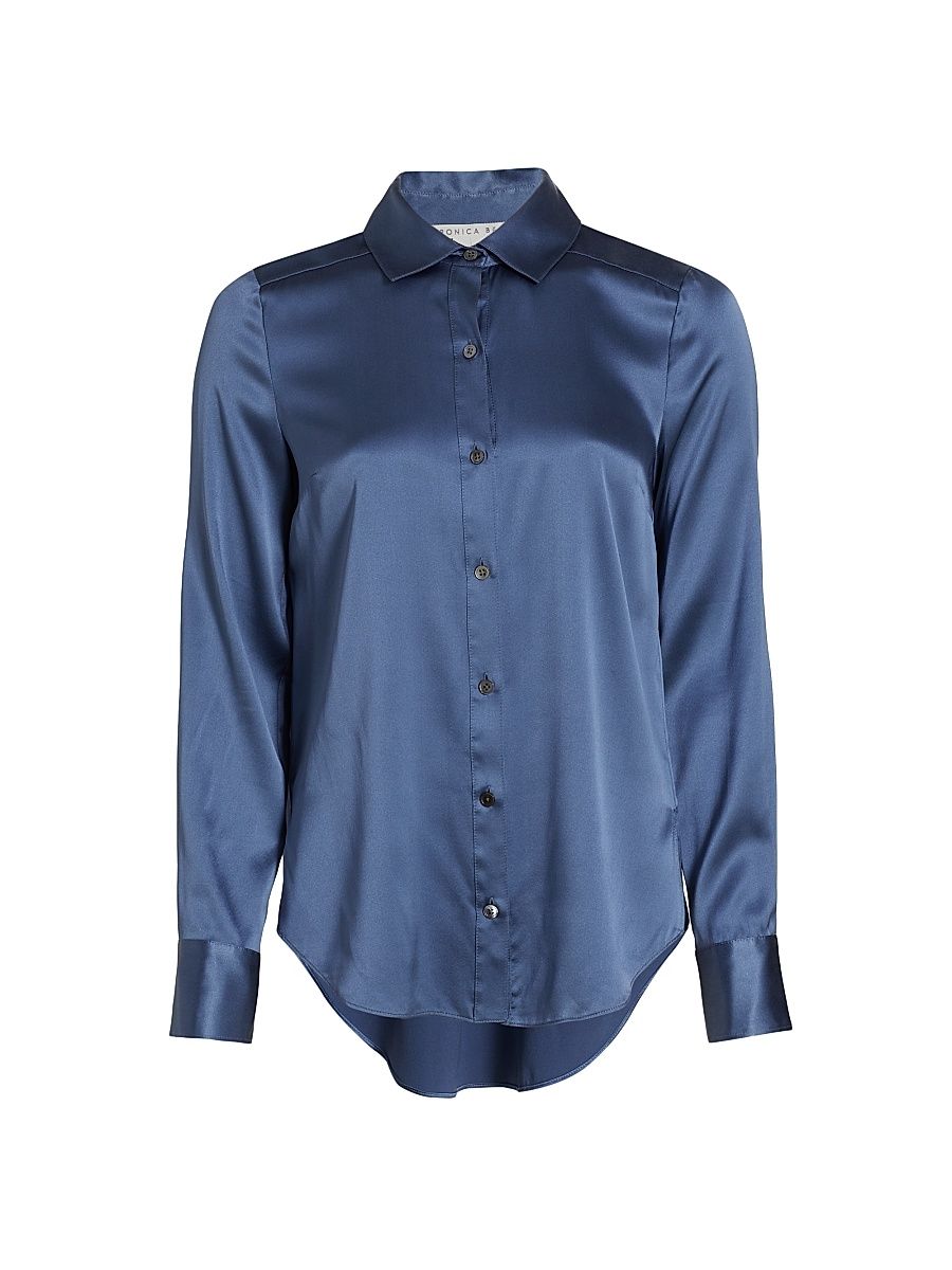 Women's Morgane Silk Button-Front Shirt - Steel Blue - Size 6