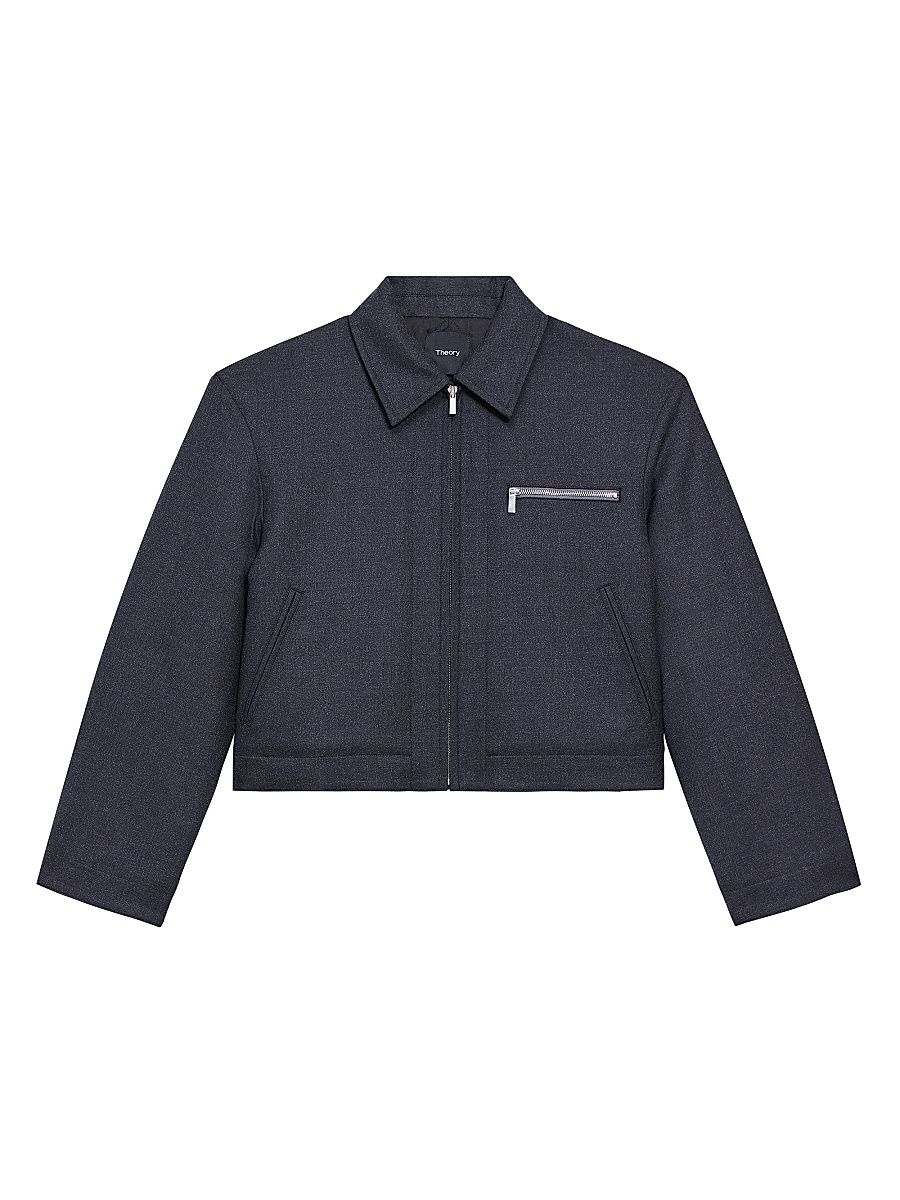 Women's Crop A-Line Wool-Blend Jacket - Charcoal Melange - Size Large