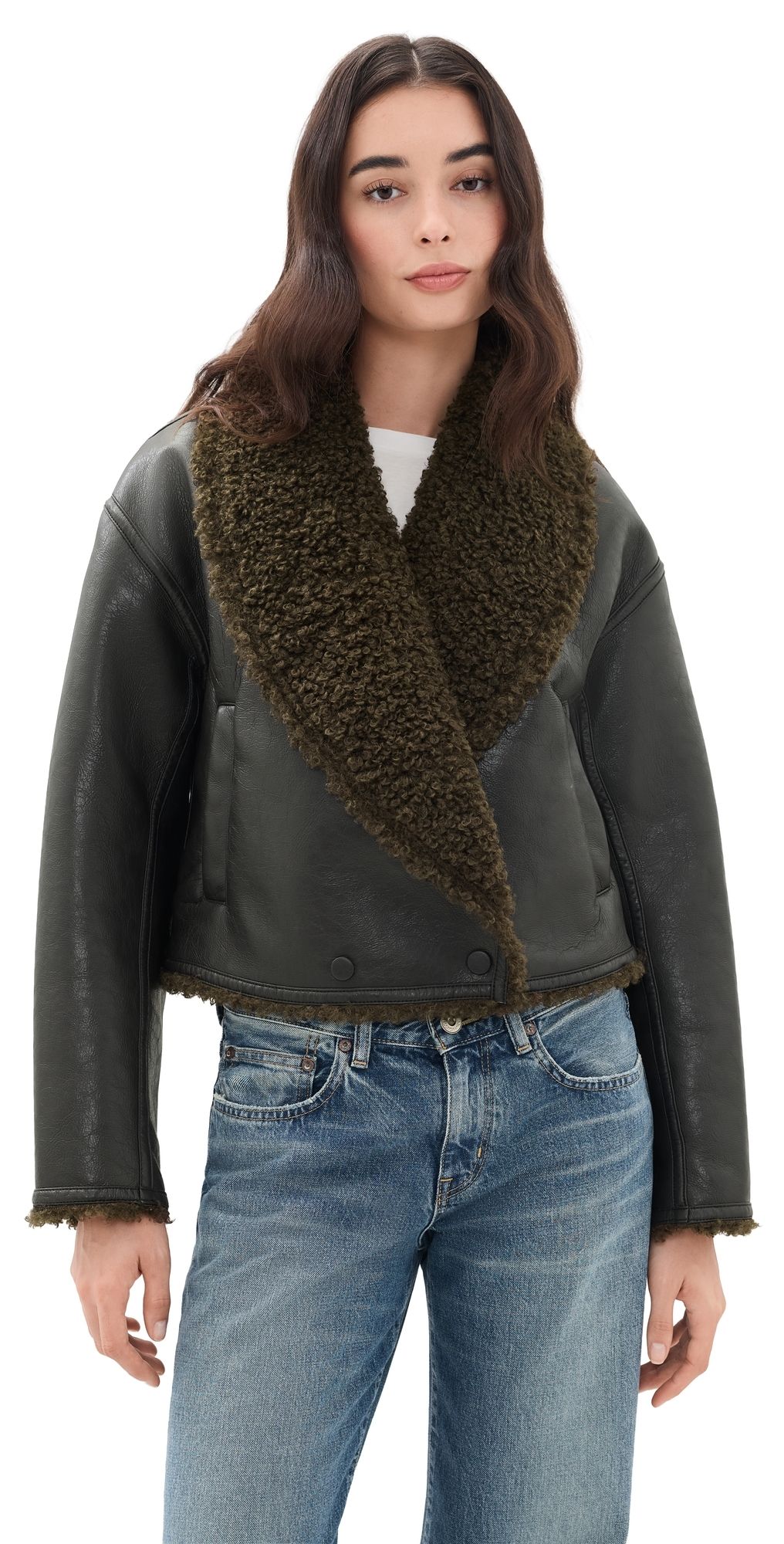 A. L.C. Stella Faux Leather Jacket Deepest Brown/Pilot Brown L