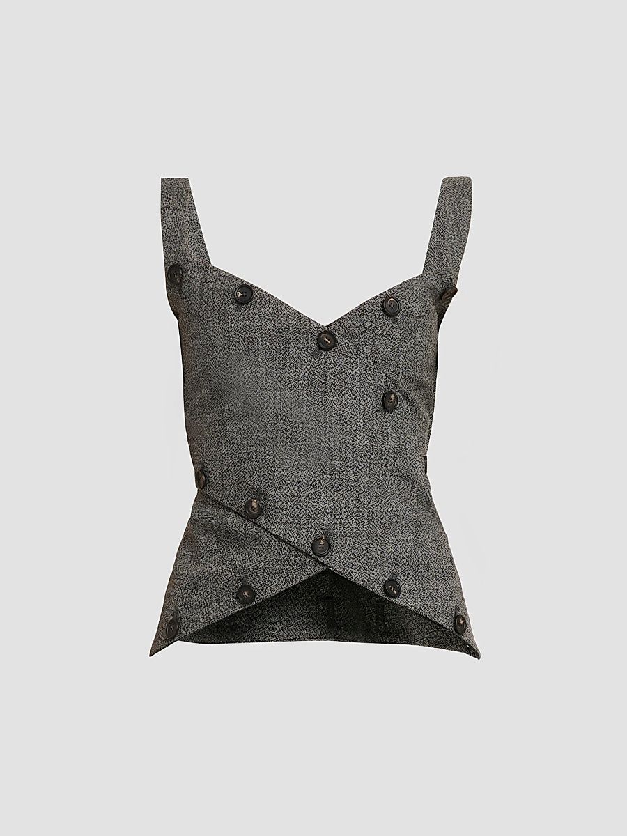 Women's Button-Detail Mouliné Wool Sleeveless Top - Salepepe - Size 10