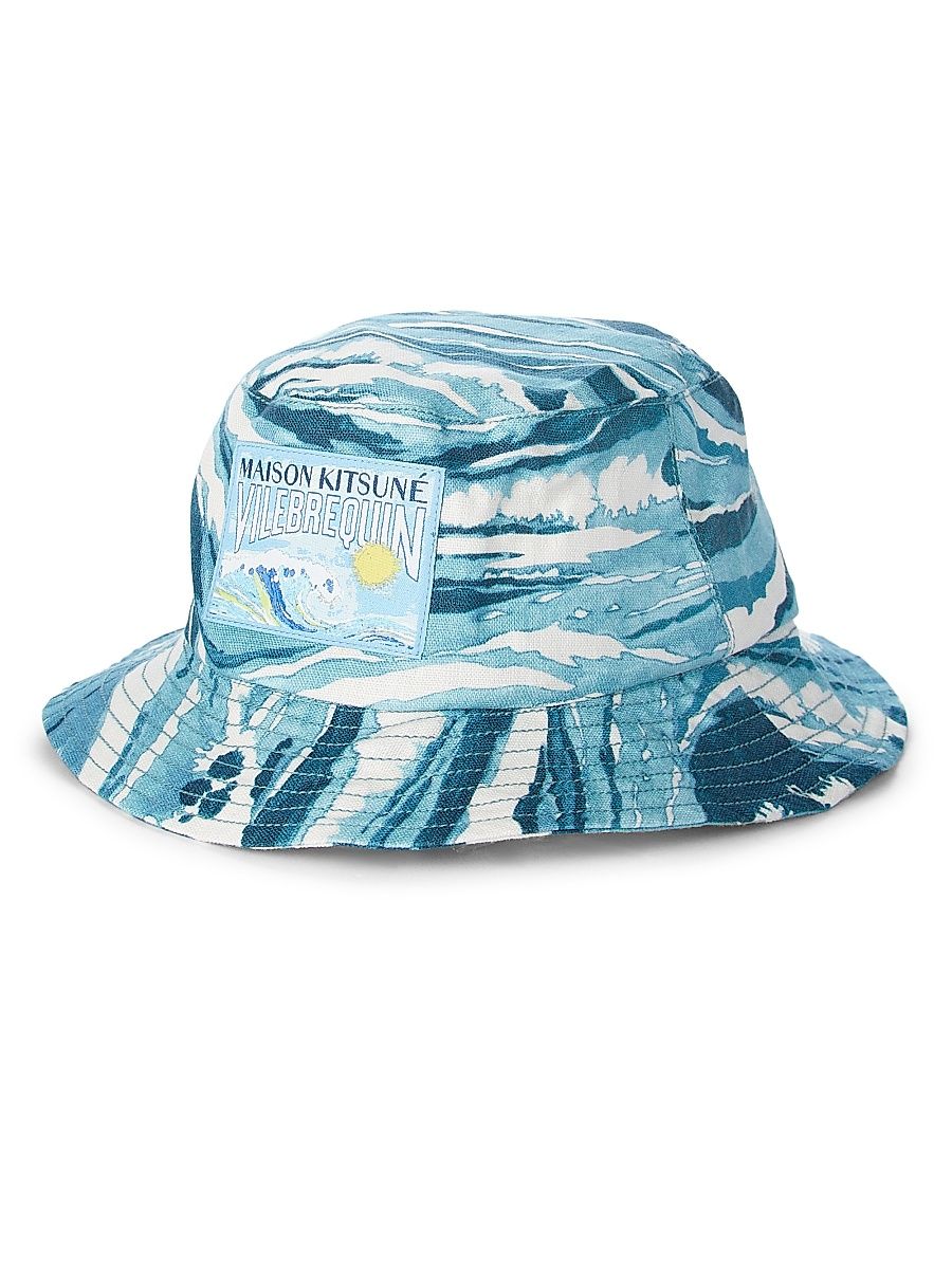 Men's Vilebrequin x Maison Kitsuné Boheme Wave Cotton Bucket Hat - Blue - Size XS