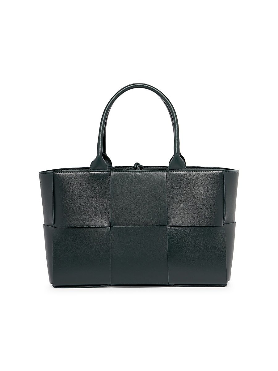 Women's Small Arco Intrecciato Leather Tote Bag - Inkwell