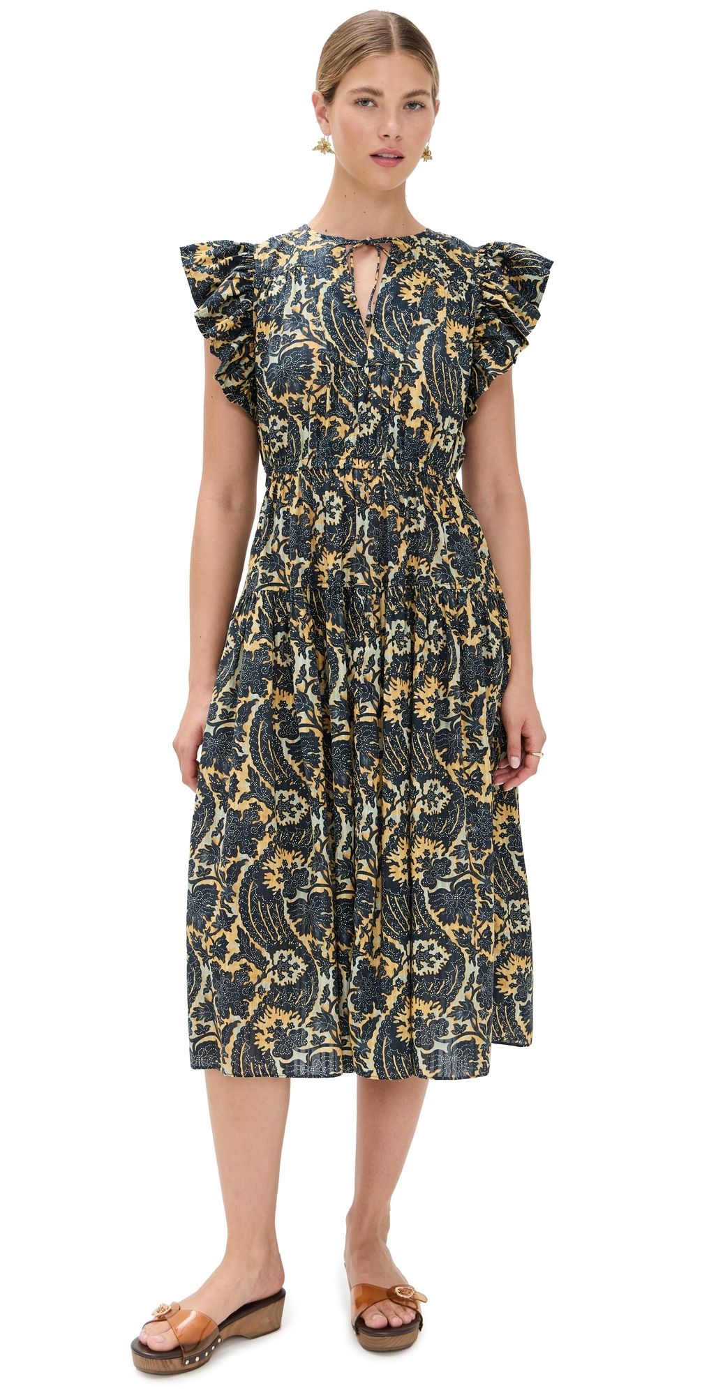 Ulla Johnson Kairi Flutter Sleeve Midi Dress Luna 0