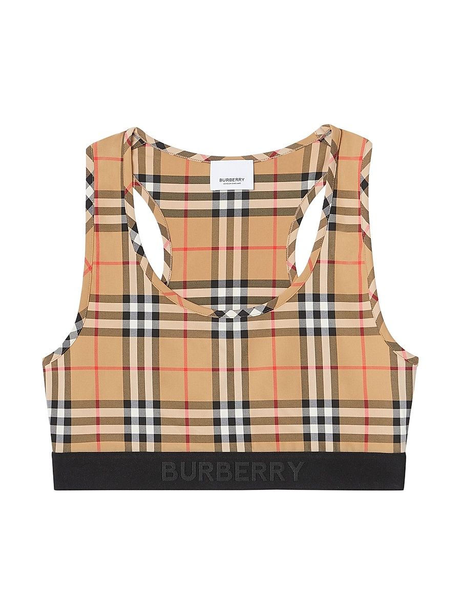 Women's Check Sports Bra - Archive Beige - Size XXS