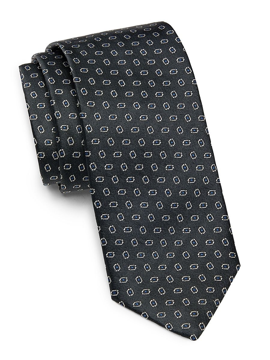 Men's Medallion Jacquard Silk Tie - Grigio Chiaro