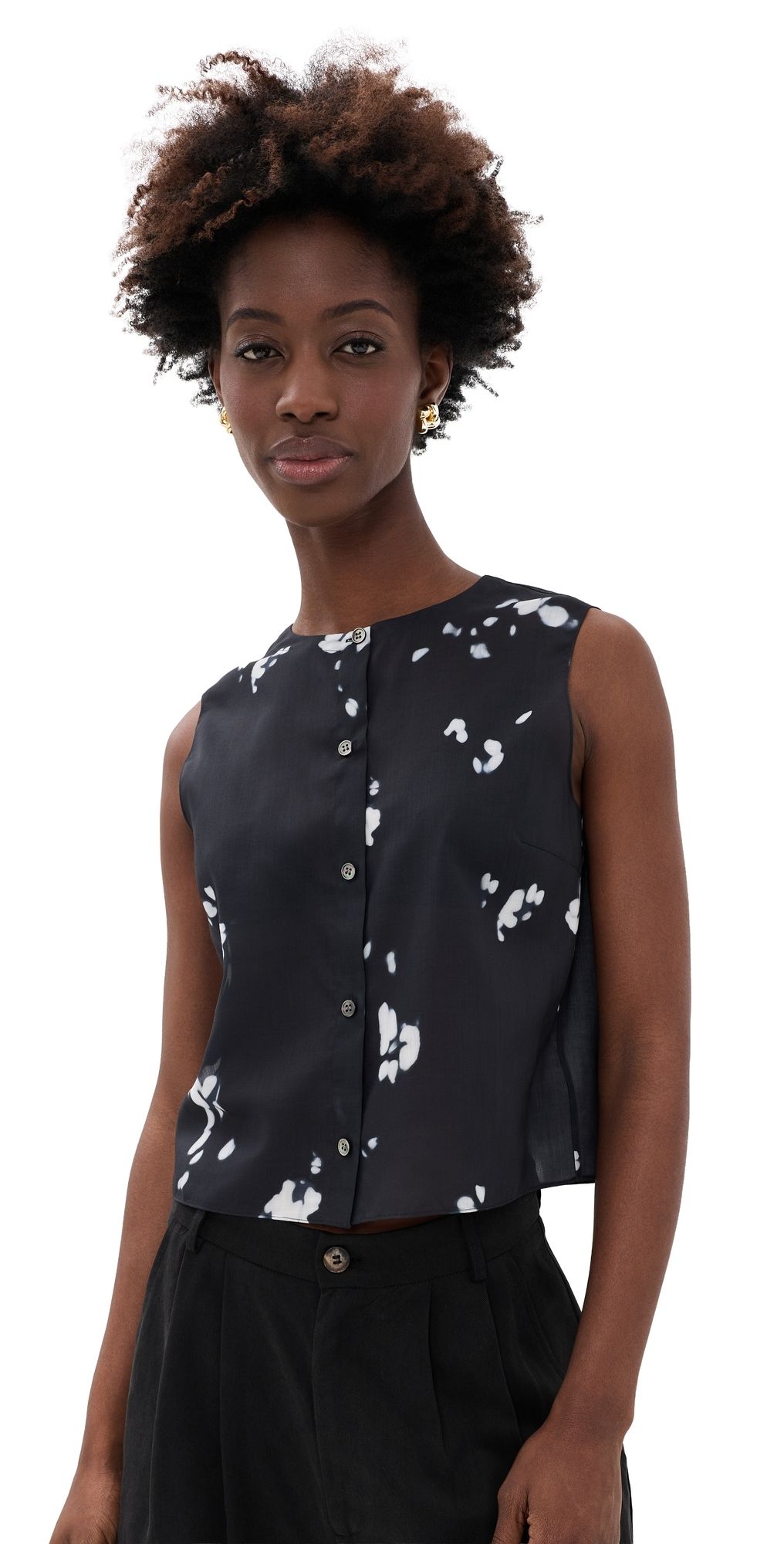 Theory Sleeveless Button Down Shell Top Black Multi - A0p P