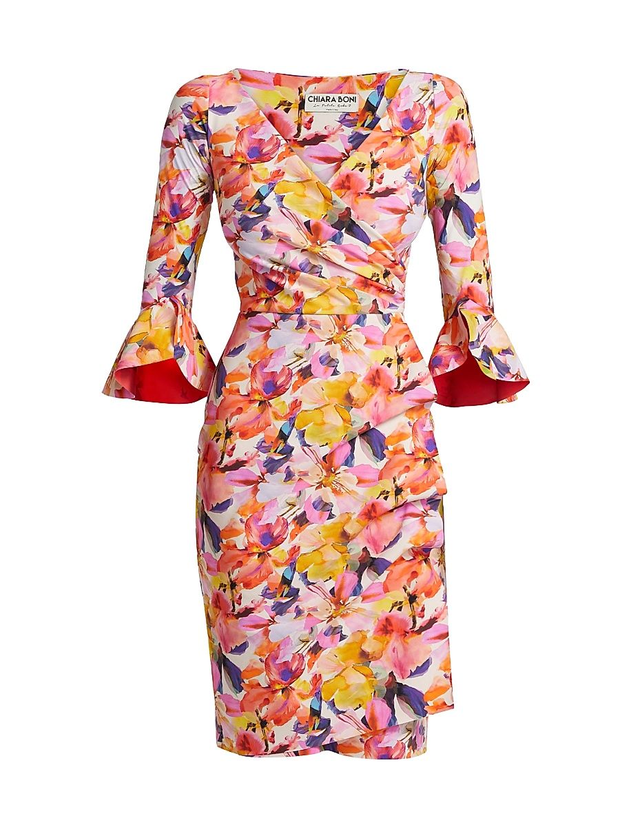 Women's Triana Floral Stretch Bell-Sleeve Knee-Length Dress - Balinese - Size 8