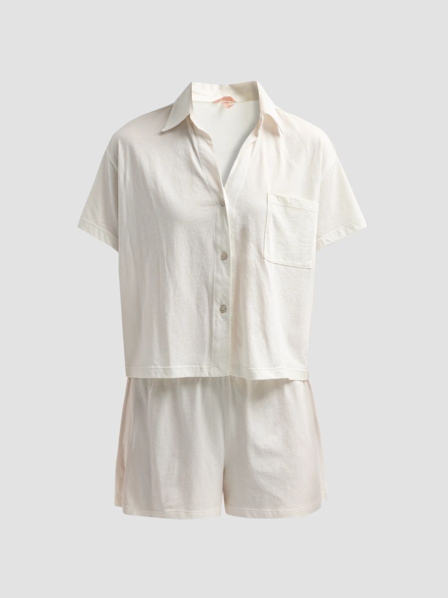 Eberjey Women's Pima Cotton Short Pajama Set - Ivory - Size XS
