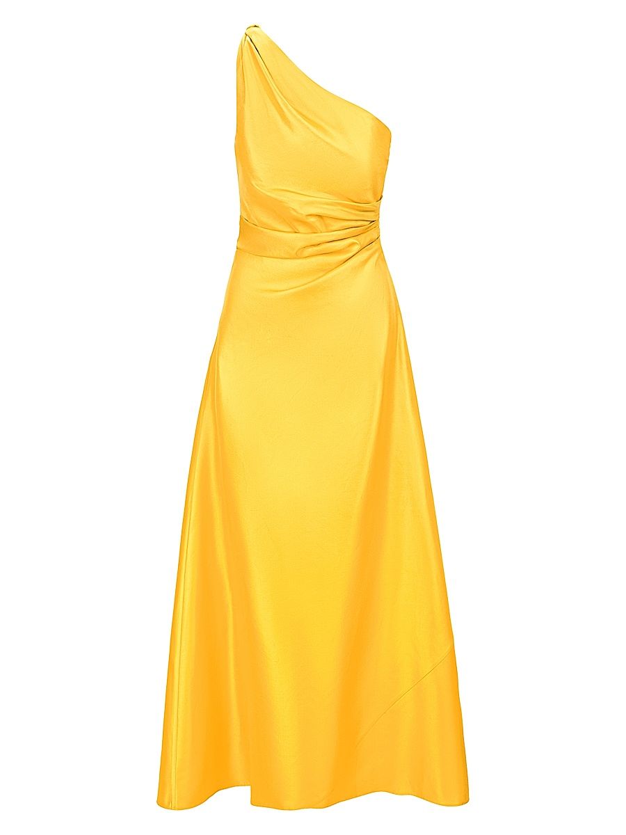 Women's Este Silk One-Shoulder Maxi Dress - Sunset Gold - Size 6
