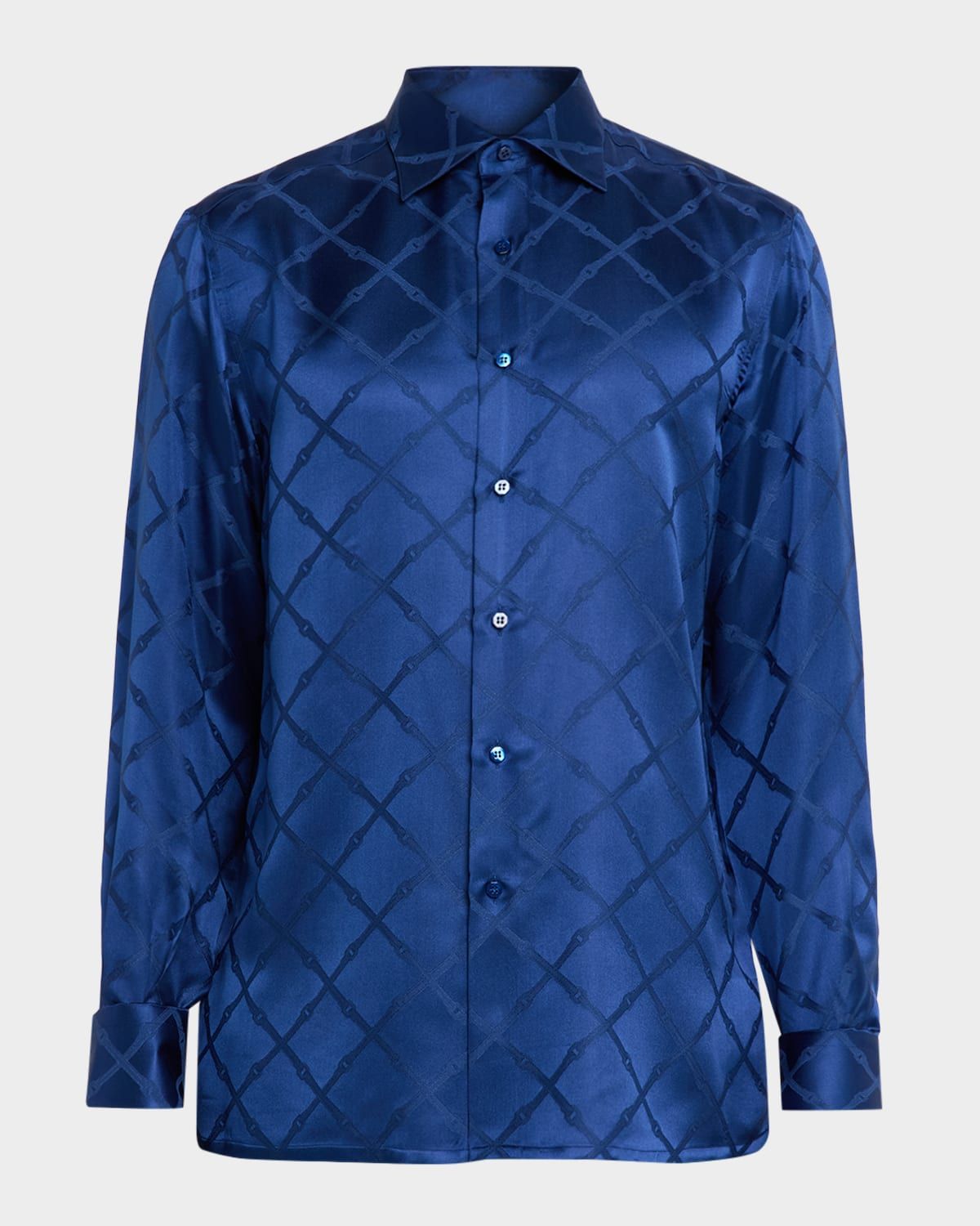 Men & apos;s Grid-Check Jacquard Silk Dress Shirt