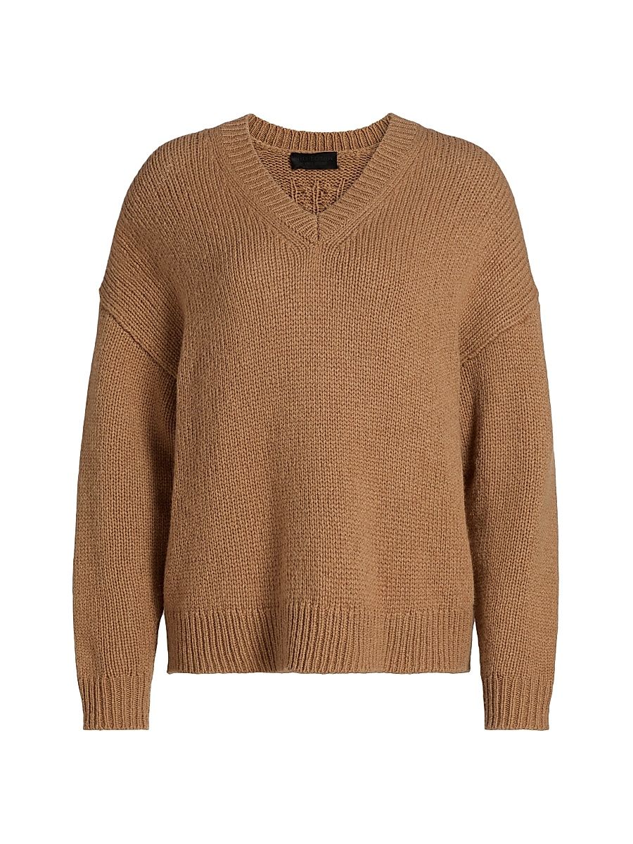 Women's Shagan Camel Hair V-Neck Sweater - Brown Camel - Size Large