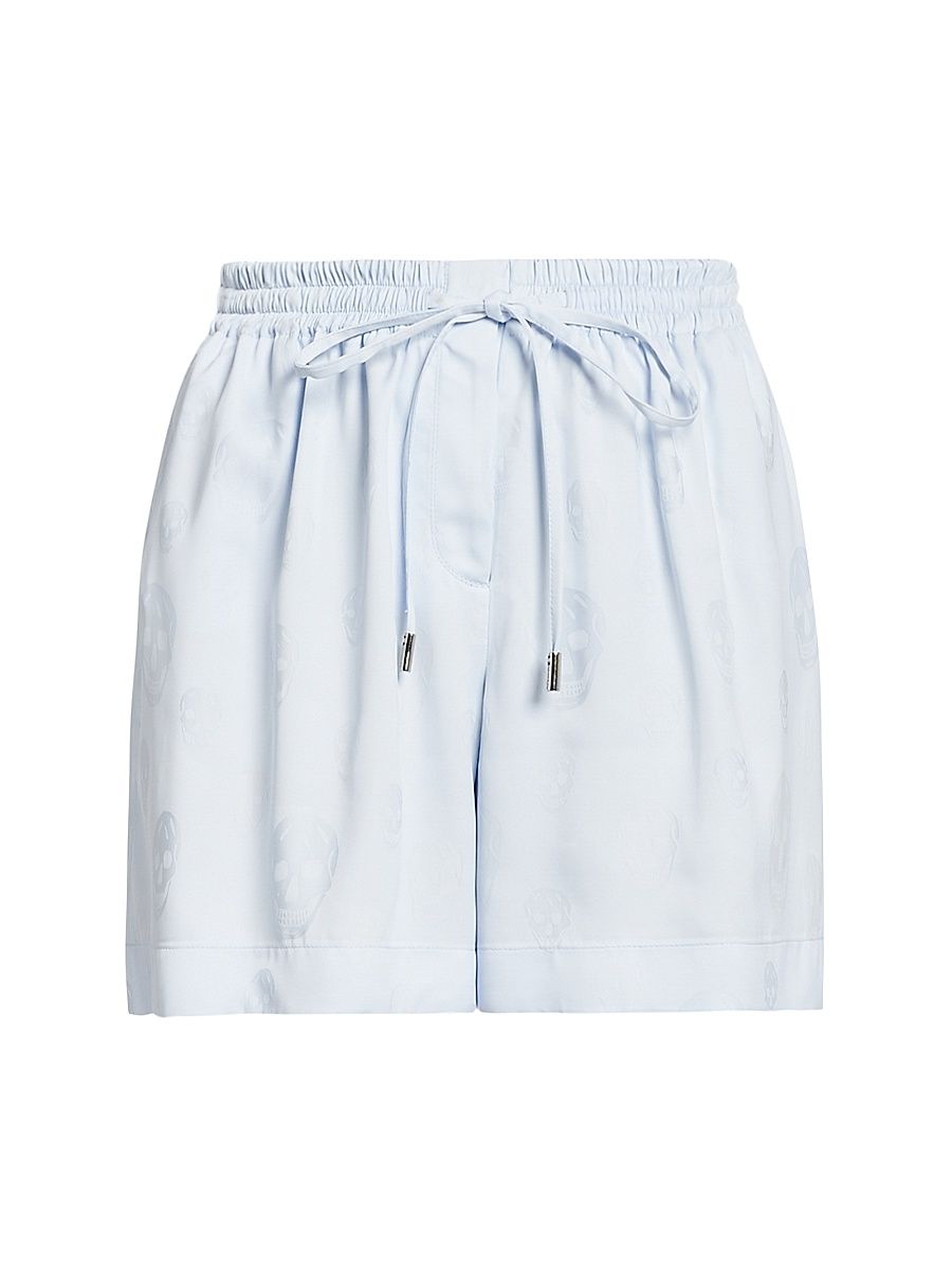 Women's Skull Fluid Satin Shorts - Ice Blue - Size 10