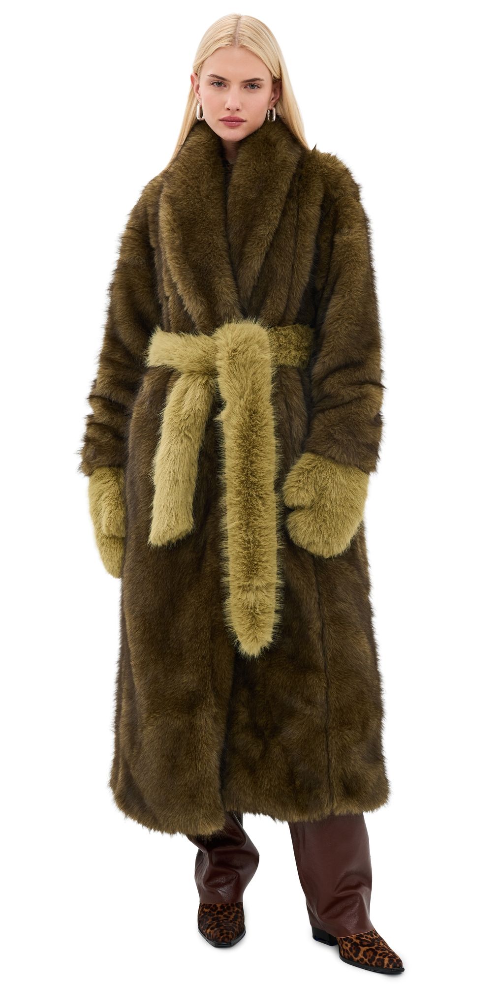 Muse Assembly Amber Faux Fur Coat Olive XS