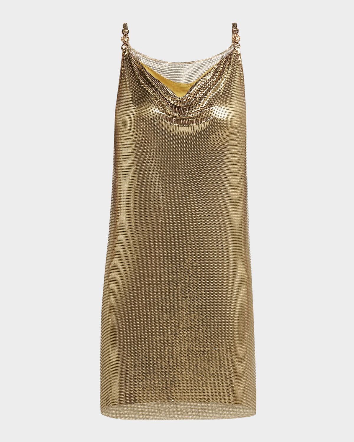 Sleeveless Cowl-Neck Metal Mesh Mini Dress