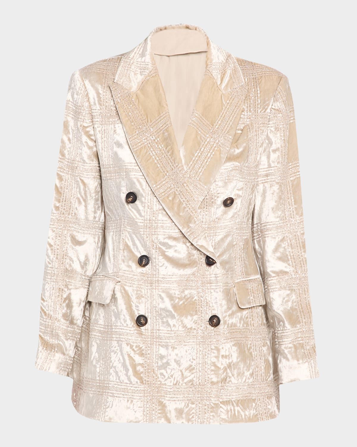 Pailette Prince Of Wales Shiny Velvet Double-Breasted Jacket