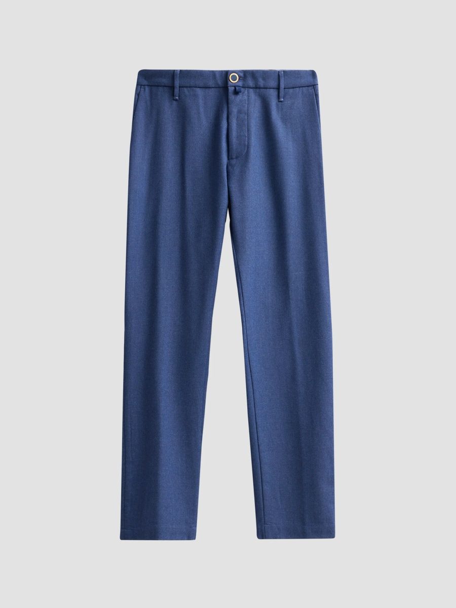 Men Pantalone Virgin Wool Regular-Fit Trousers - Dark Blue - Size 38